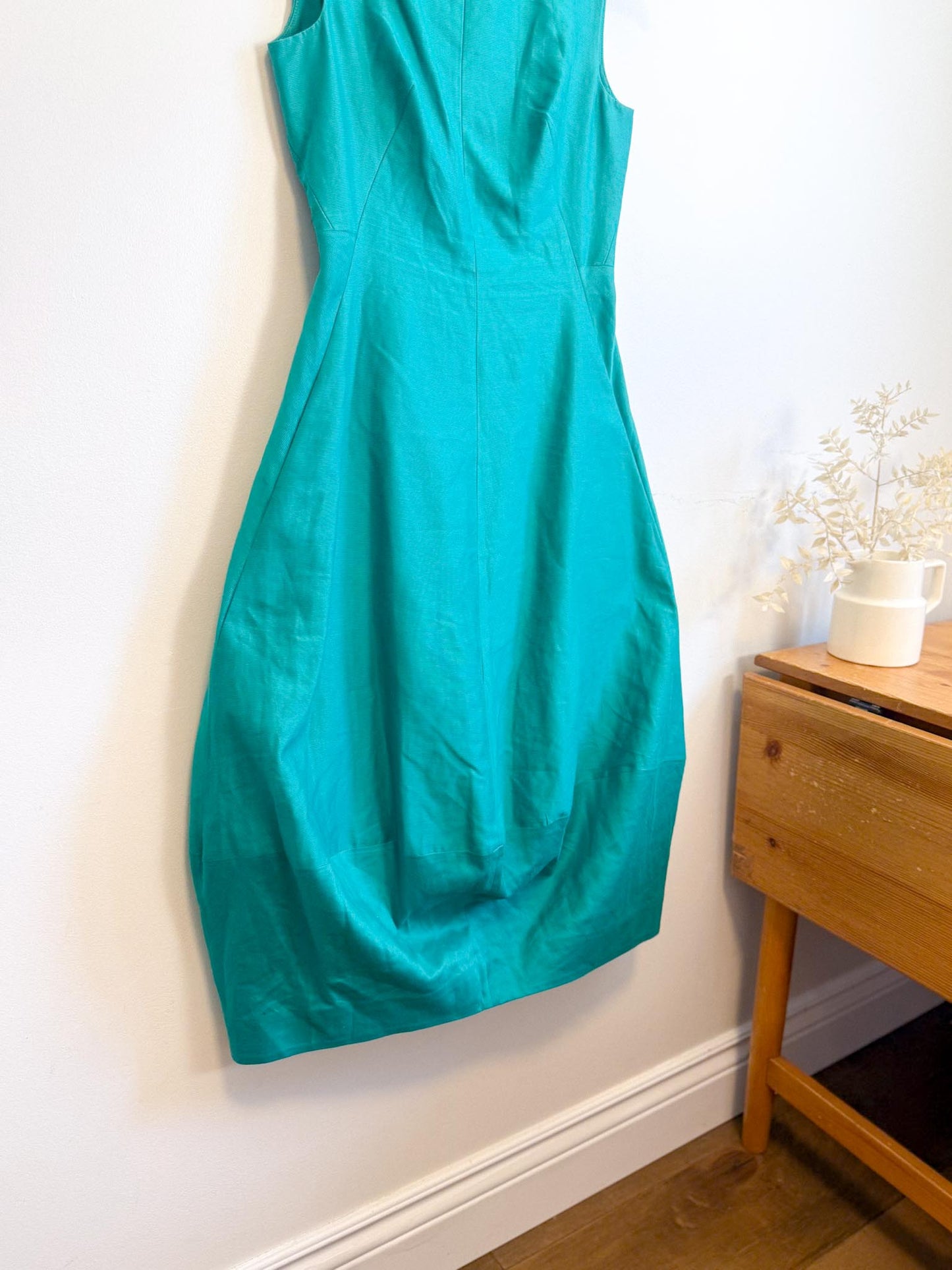 COS Silk Sleeveless Bubble Midi Dress in Teal (Size XS)