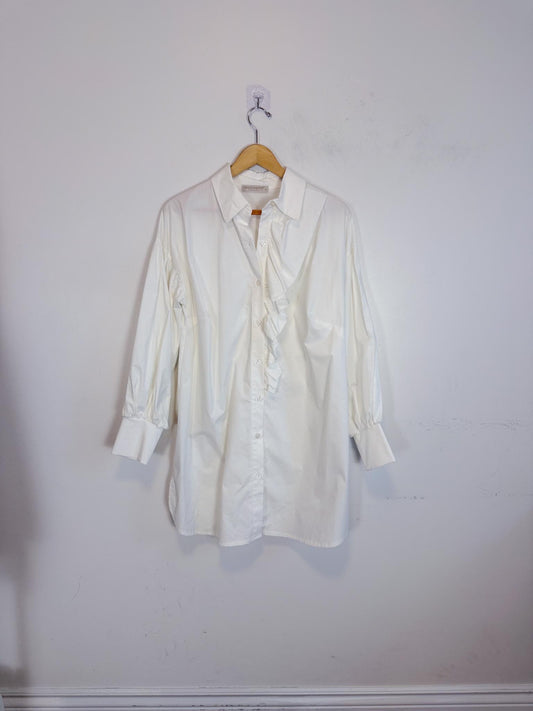 RINASCHIMENTO Long Ruffled Blouse in White (Size L)