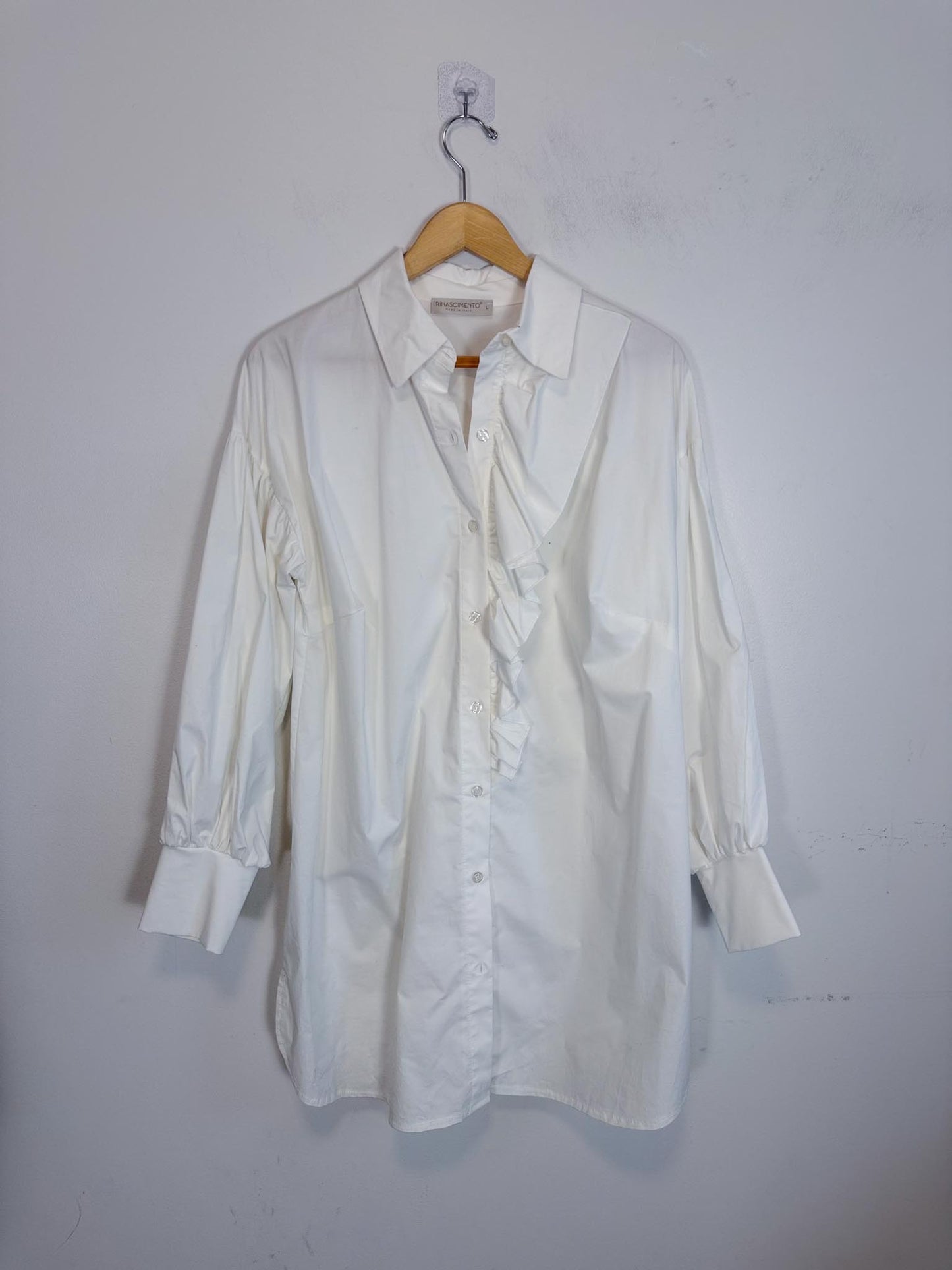 RINASCHIMENTO Long Ruffled Blouse in White (Size L)