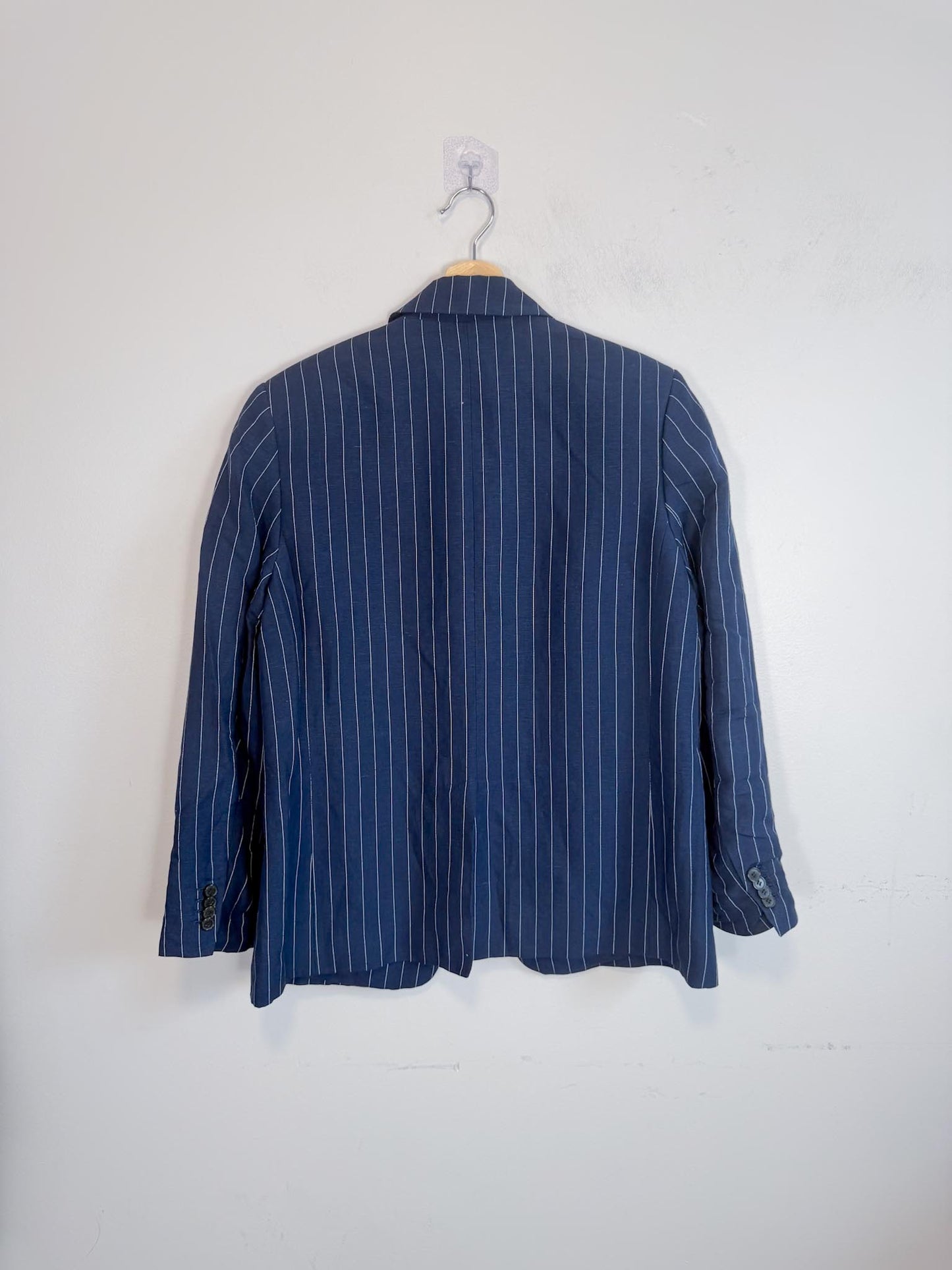Club Monaco Pinstriped Linen Blazer in Navy/White (Size L)