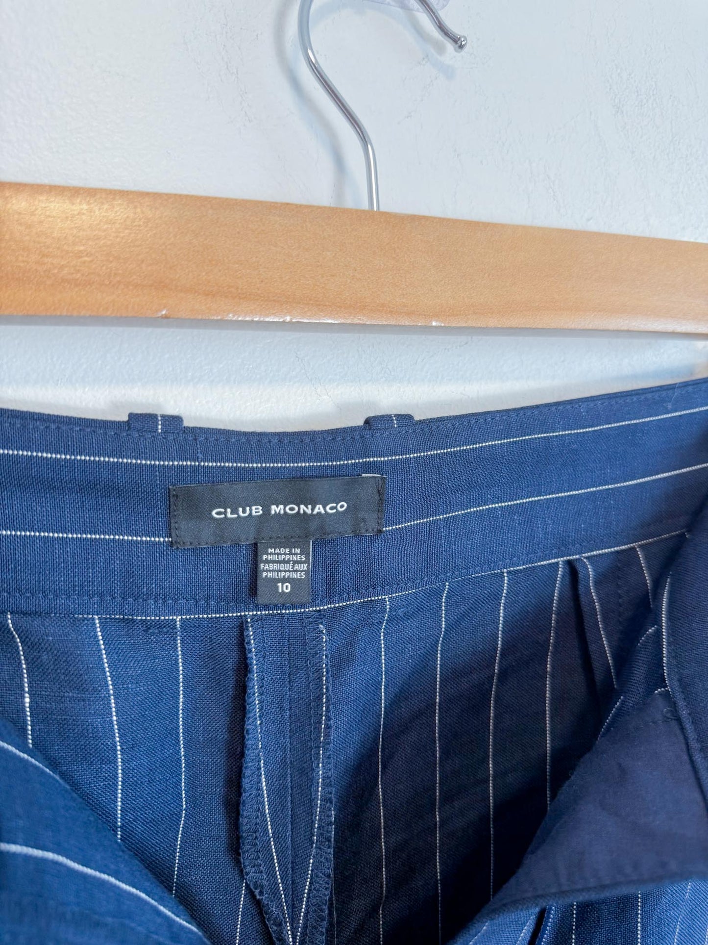 Club Monaco Pinstriped Linen Trousers in Navy/White (Size 10)
