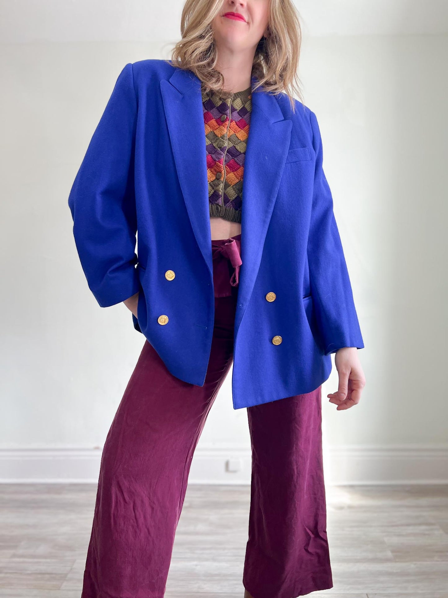 Vintage Wool Blazer in Sapphire Blue (Size XL)