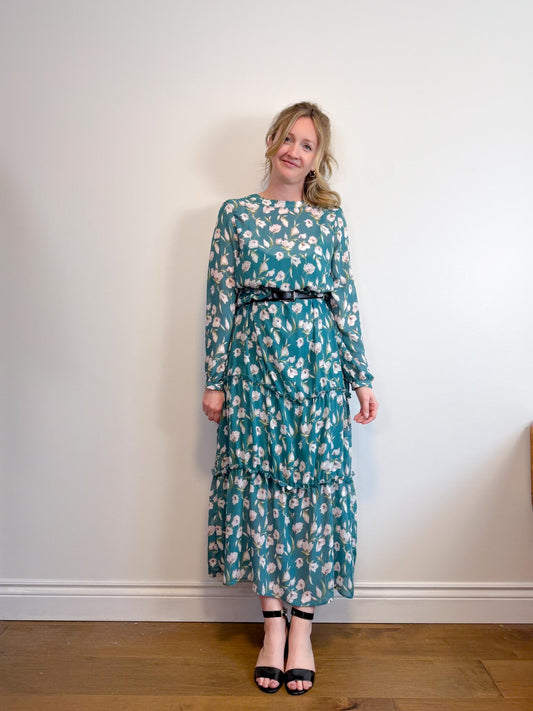 VILA Floral Long Sleeve Maxi Dress (Size L)