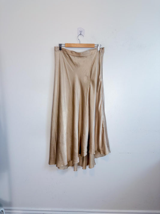 Massimo Dutti Satin Midi Skirt in Gold (Size L)
