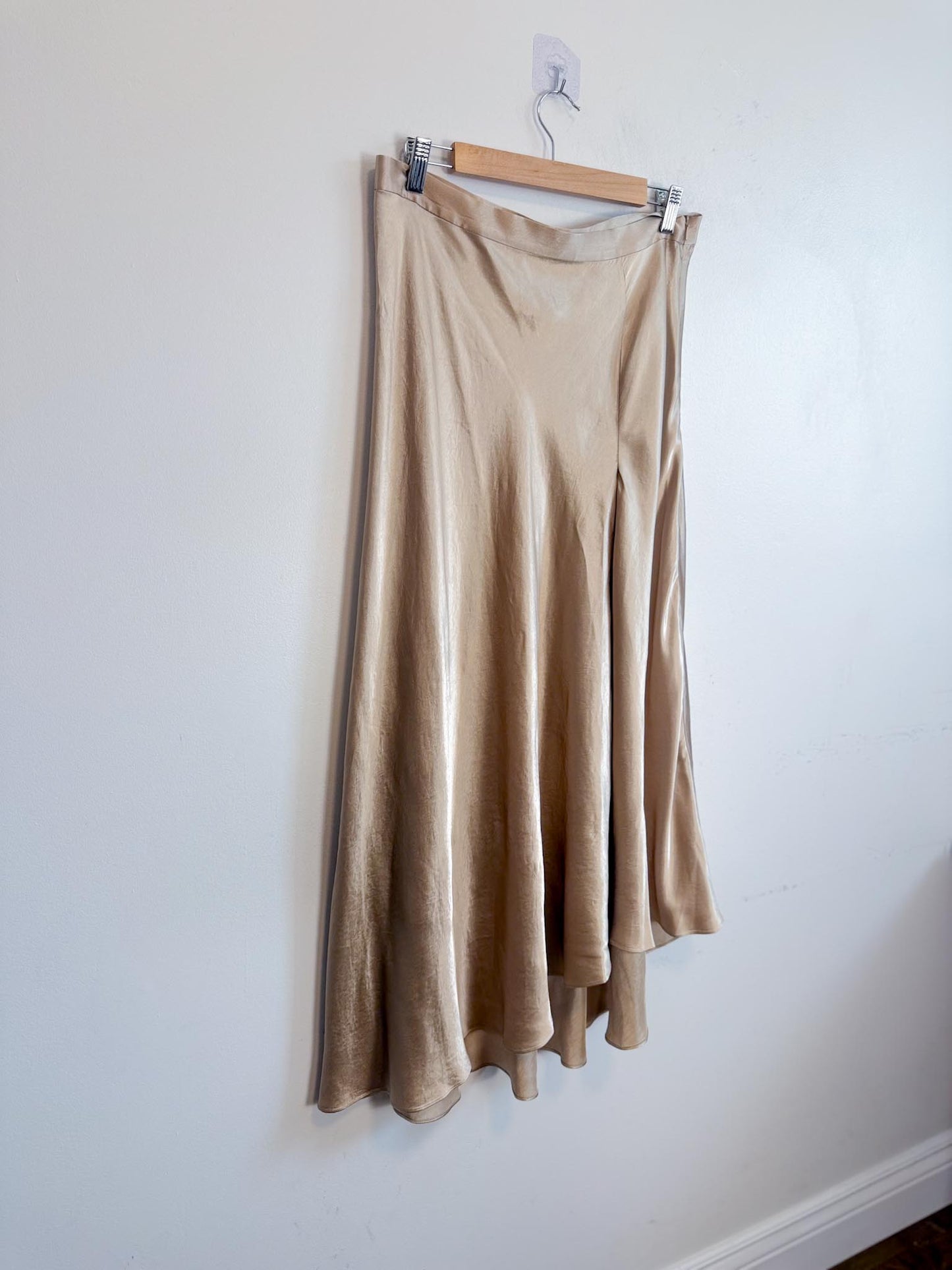 Massimo Dutti Satin Midi Skirt in Gold (Size L)