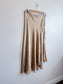 Massimo Dutti Satin Midi Skirt in Gold (Size L)