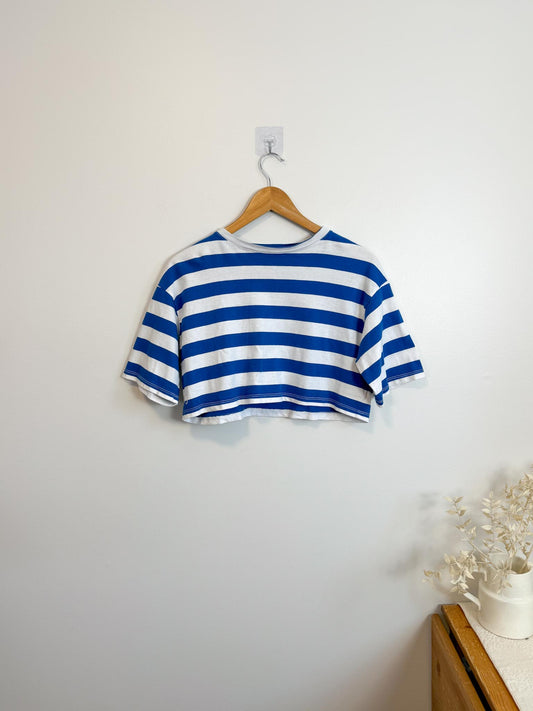 The Frankie Shop "‘Karina’ Striped Cropped T-Shirt in Blue/White" (Size XS/S)