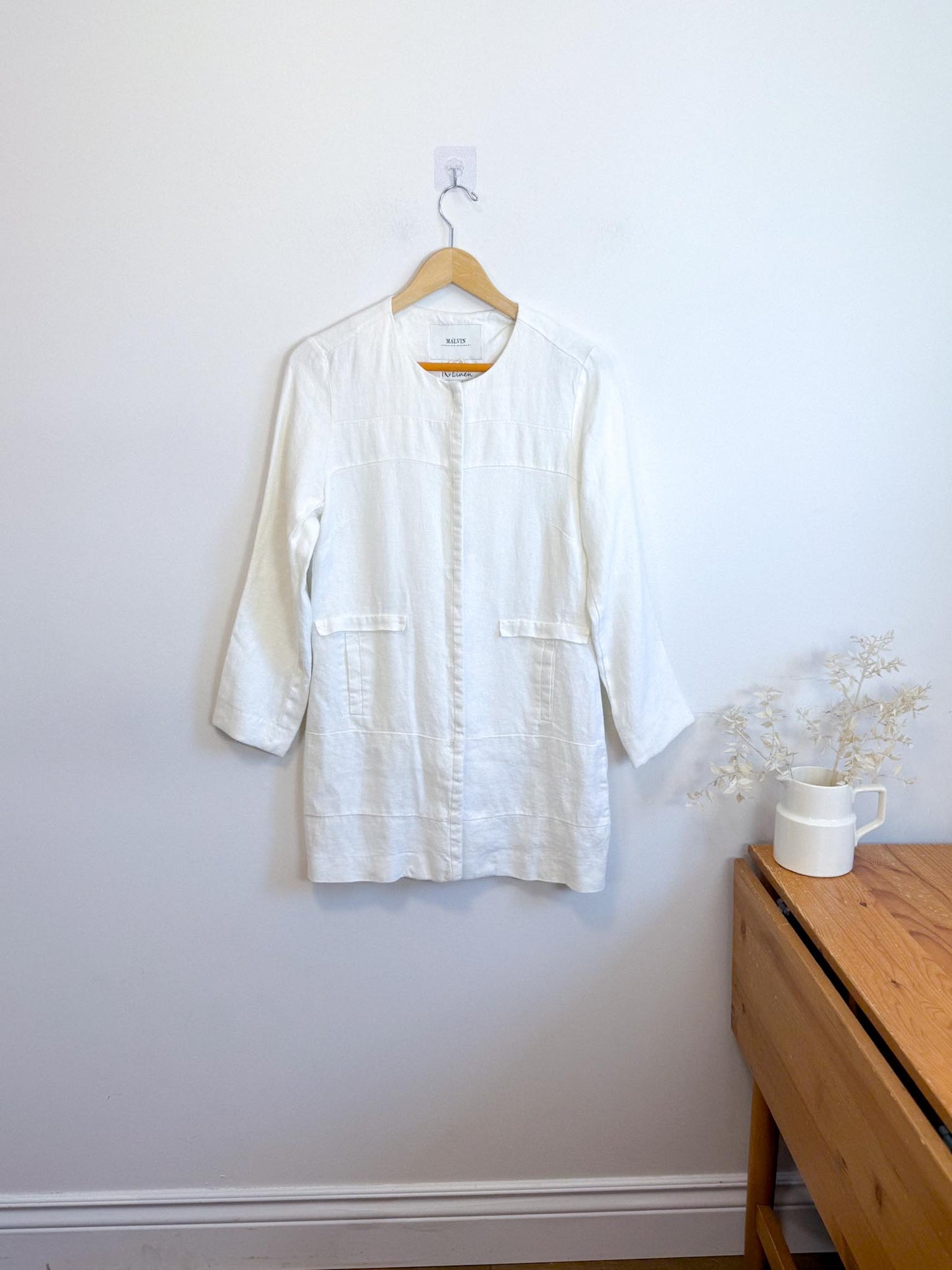 MALVIN Long Linen Jacket in White (Size M)