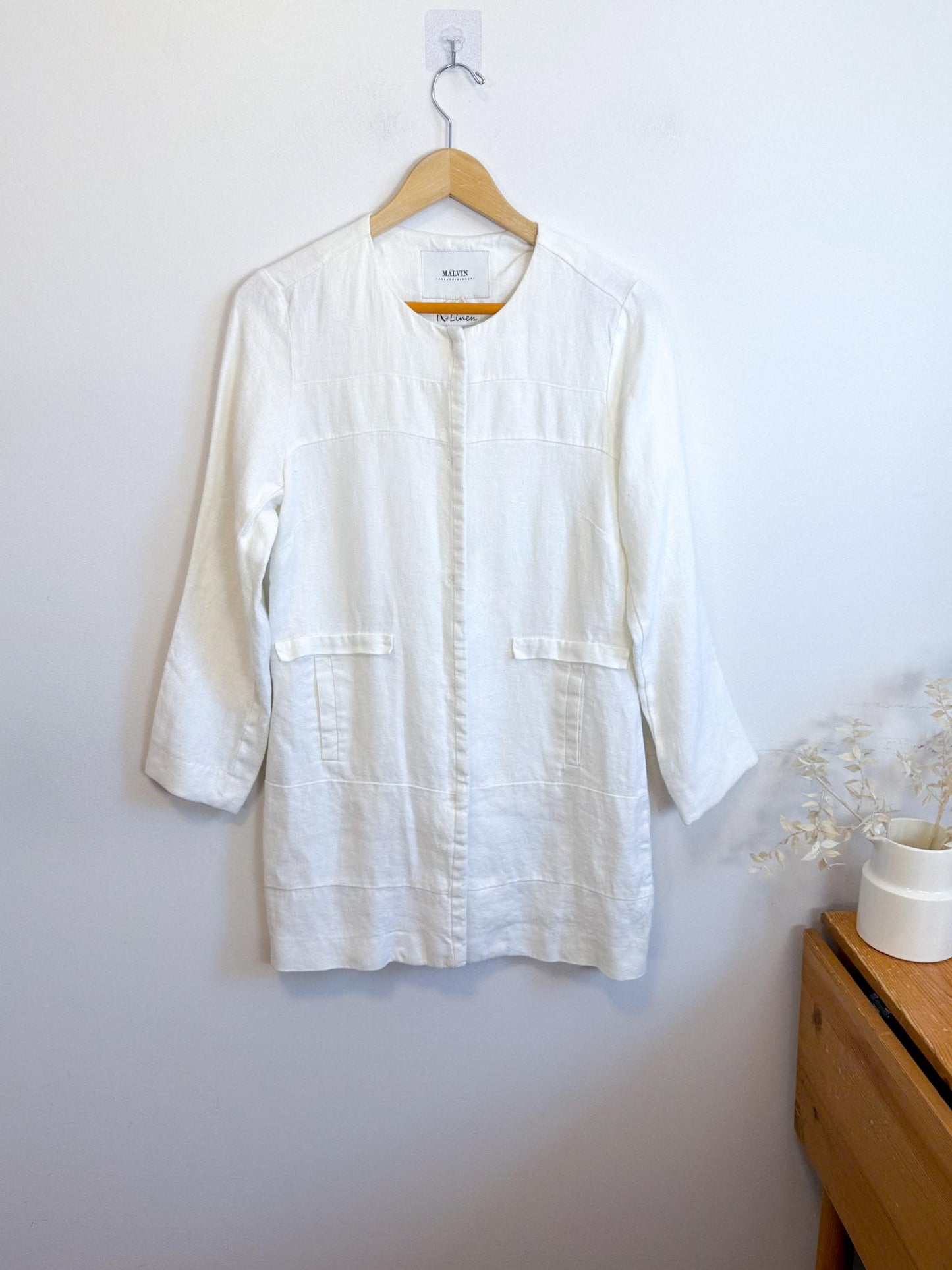 MALVIN Long Linen Jacket in White (Size M)