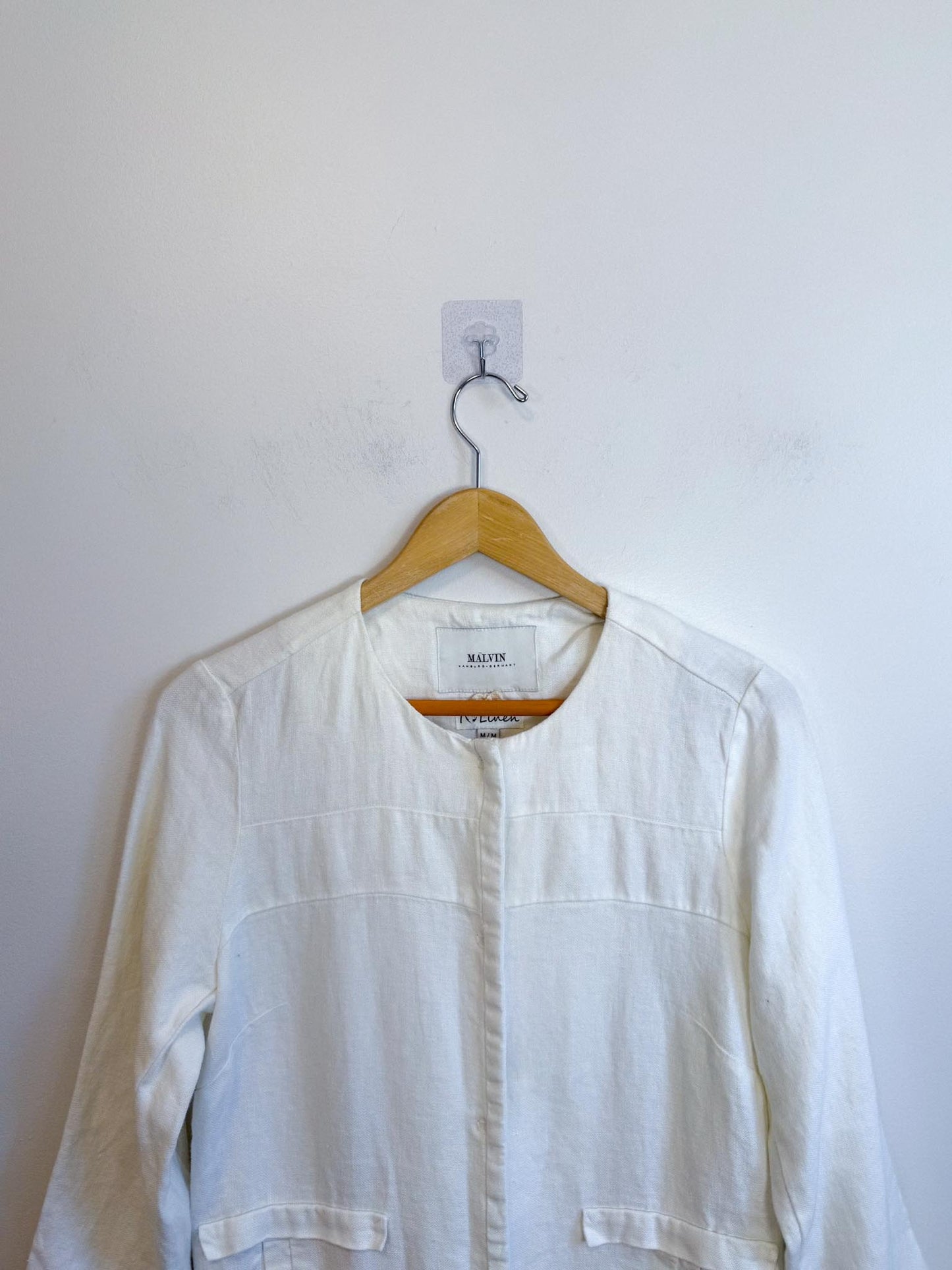 MALVIN Long Linen Jacket in White (Size M)