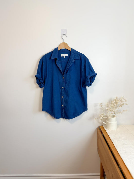 Denim Forum "The Jane Shirt" in Blue with Contrast Stitching (Size M)