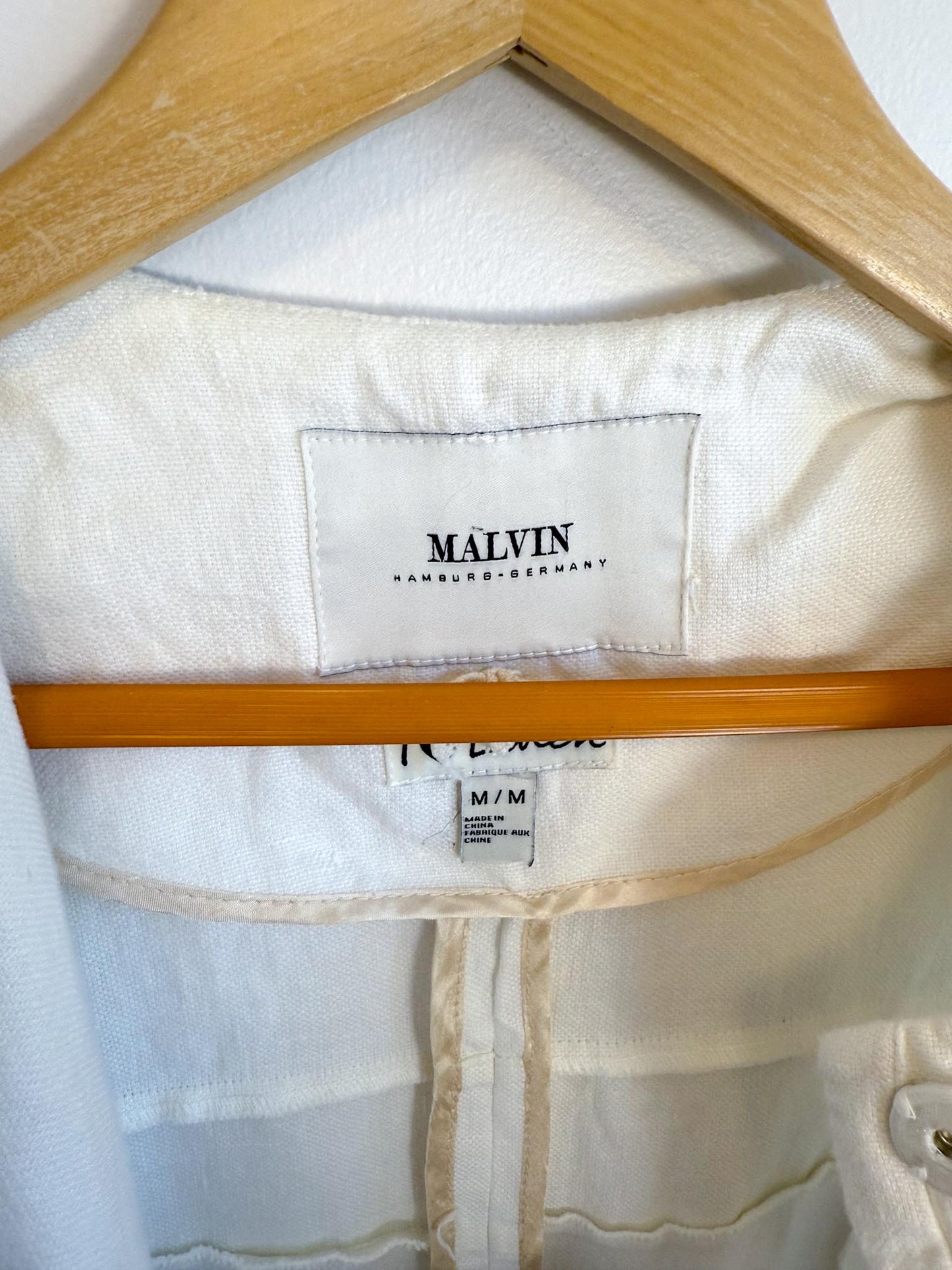 MALVIN Long Linen Jacket in White (Size M)