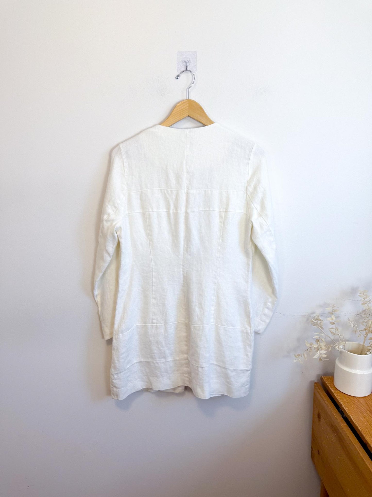 MALVIN Long Linen Jacket in White (Size M)