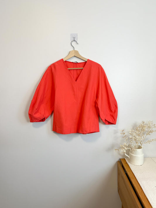 COS Wide Sleeve Blouse in Coral (Size 6)