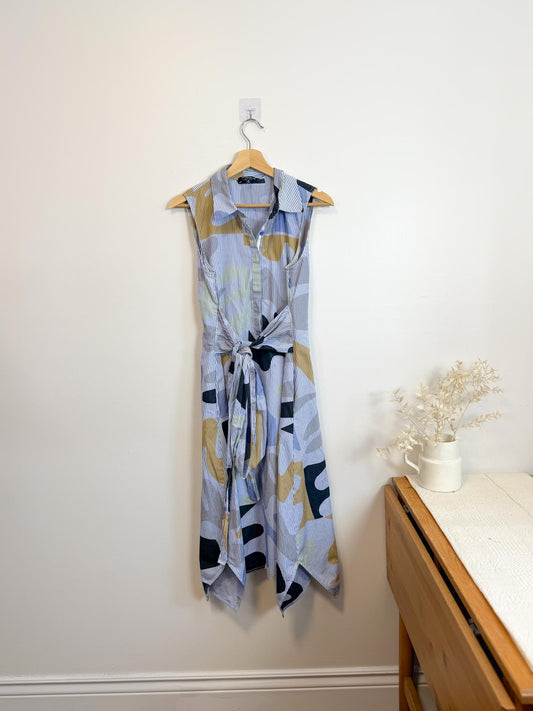 Lafayette 148 Pinstriped Shirt Dress with Abstract Print (Size M)