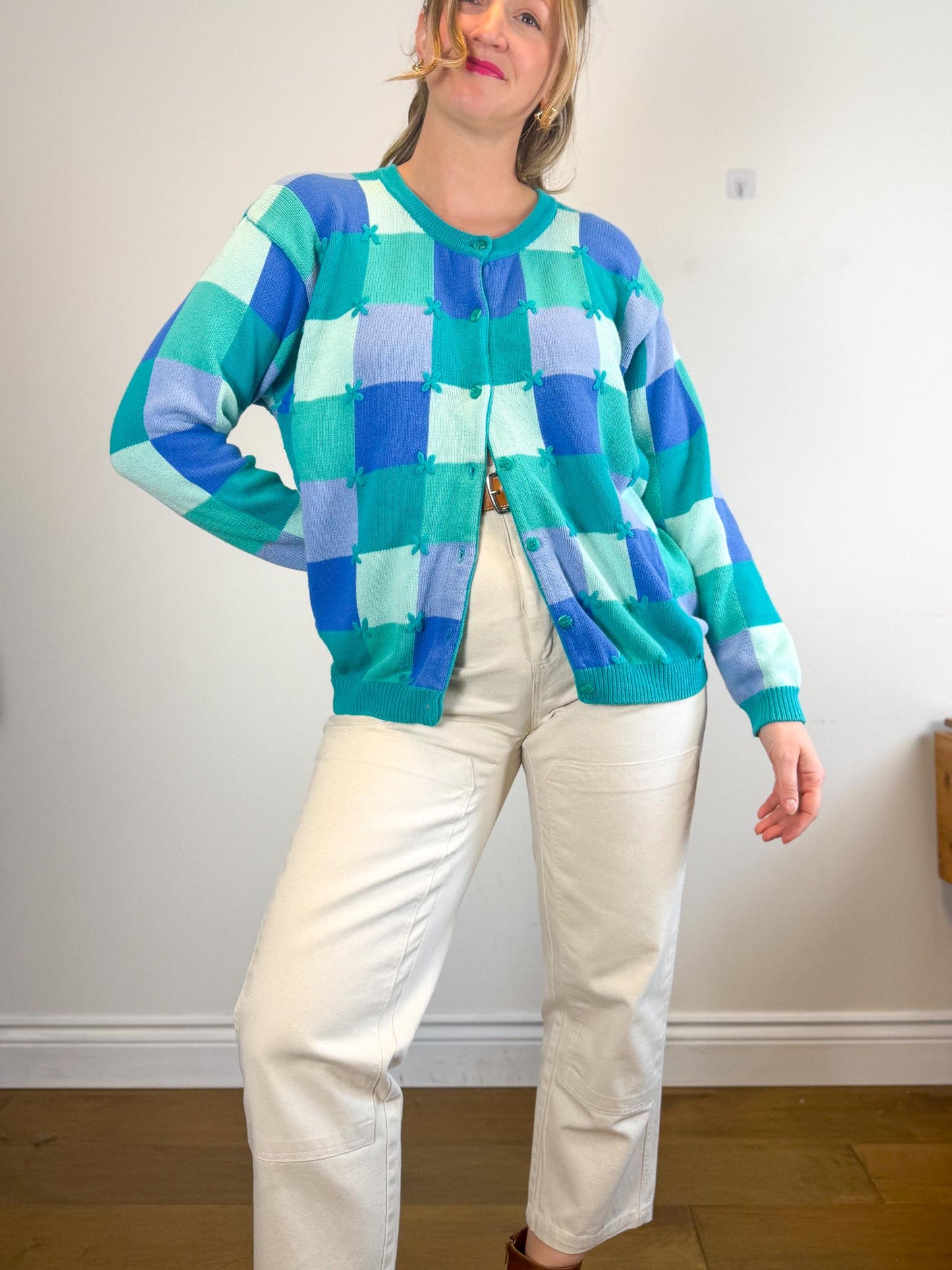 Vintage Checkered Knit Cardigan SOLD AS IS (Size L/XL)