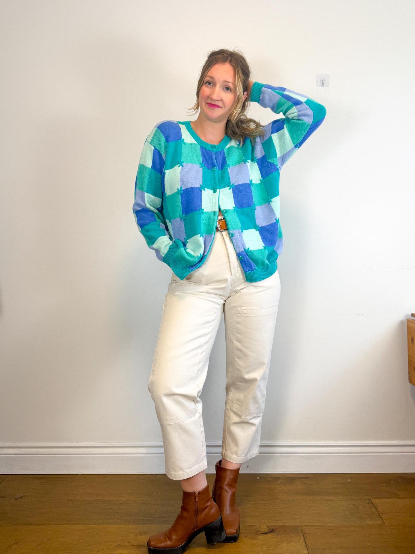 Vintage Checkered Knit Cardigan SOLD AS IS (Size L/XL)