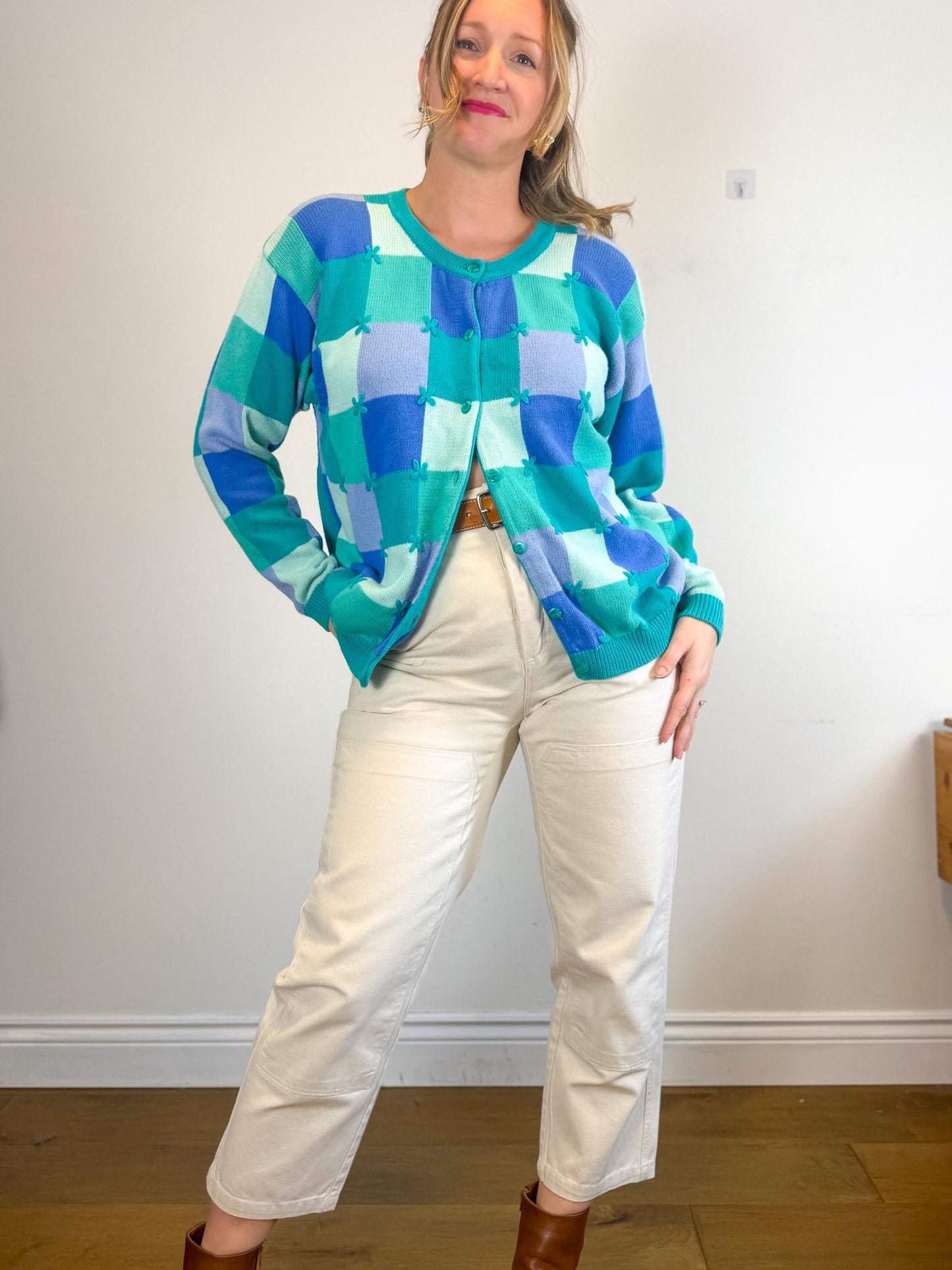 Vintage Checkered Knit Cardigan SOLD AS IS (Size L/XL)