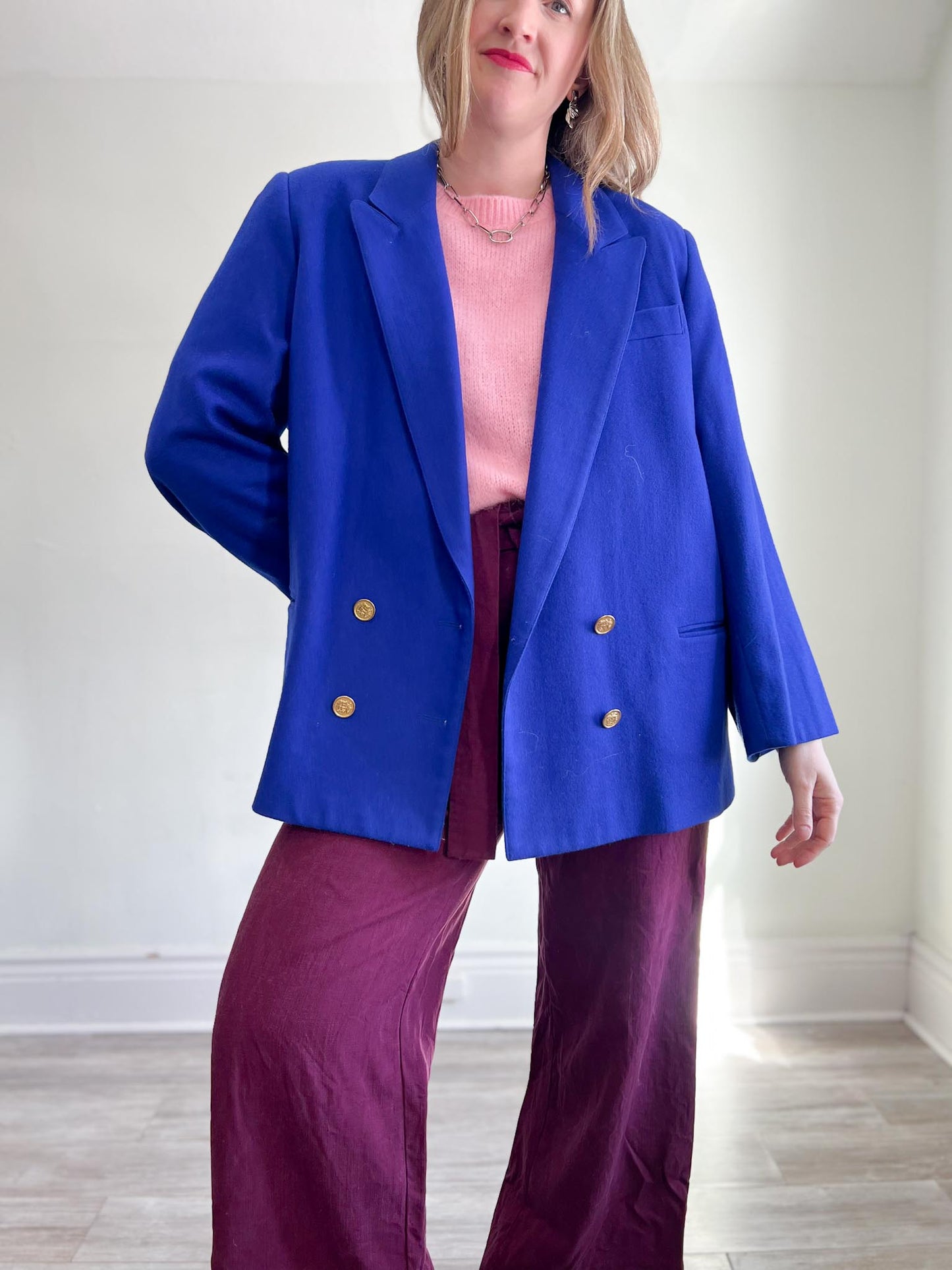 Vintage Wool Blazer in Sapphire Blue (Size XL)