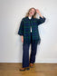 Vintage Plaid Wool Coat with Attached Scarf & Fringe (Size L)