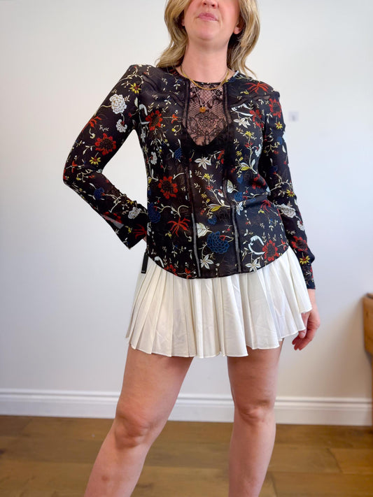 A.L.C Silk Lace Blouse in Black/Red Floral (Size S)