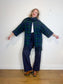 Vintage Plaid Wool Coat with Attached Scarf & Fringe (Size L)