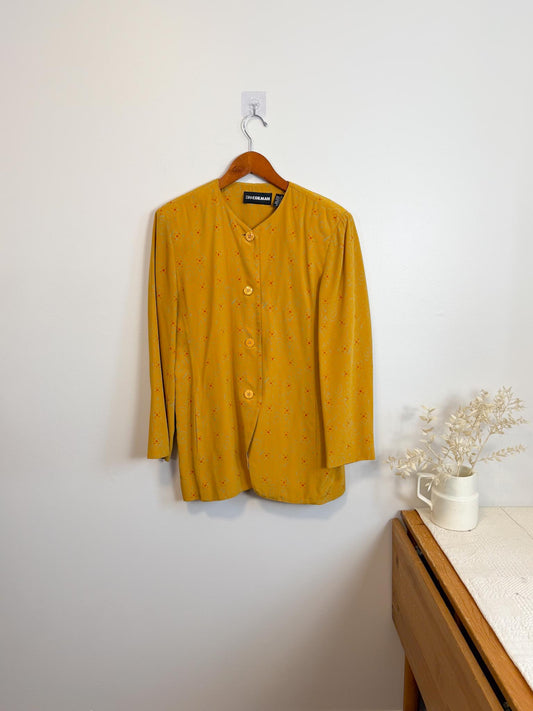 Vintage Silk Blazer in Mustard Print (Size S/M)