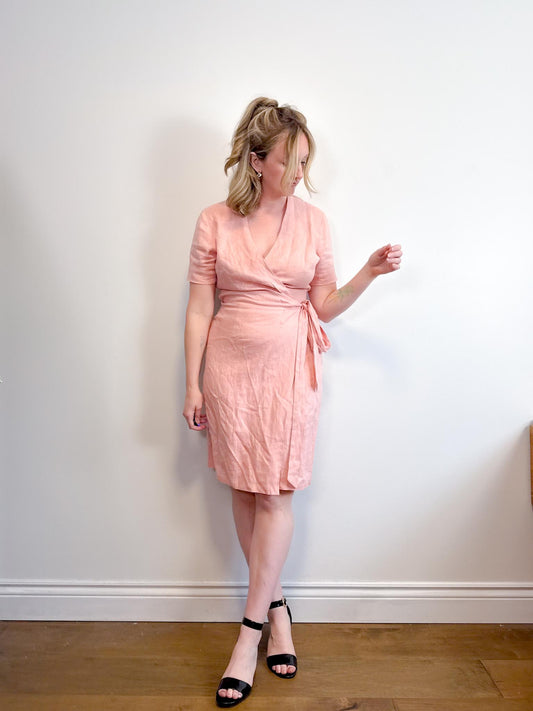 Love & Confuse Slow Fashion "BRIGITTE Linen Wrap Dress in Pink" (Size M)