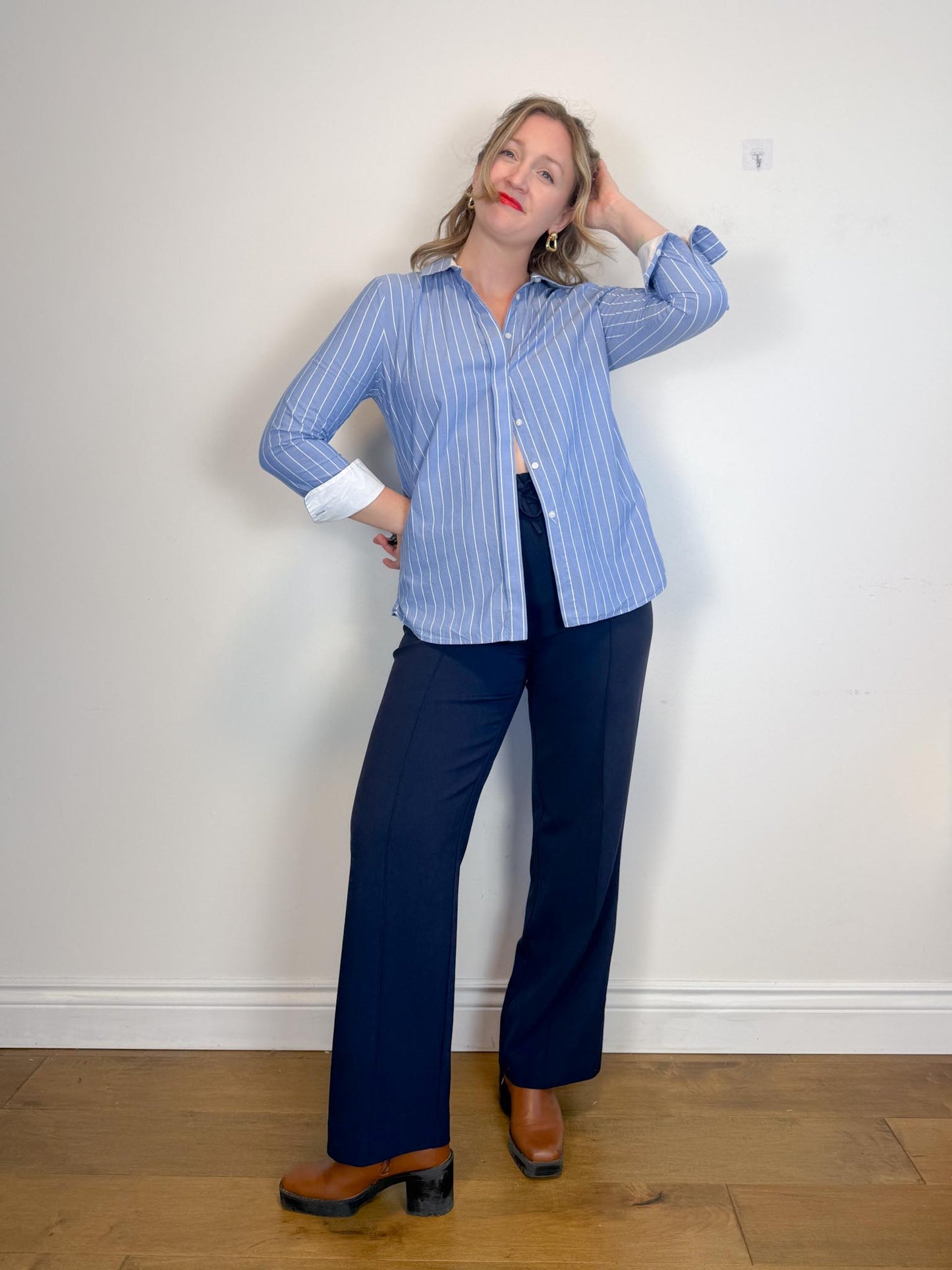 By Malene Birger Designer "Brigitta Blouse in Blue/White Stripe" (Size M)