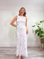 Vintage Floral Embroidered Maxi Dress in White (Size L)