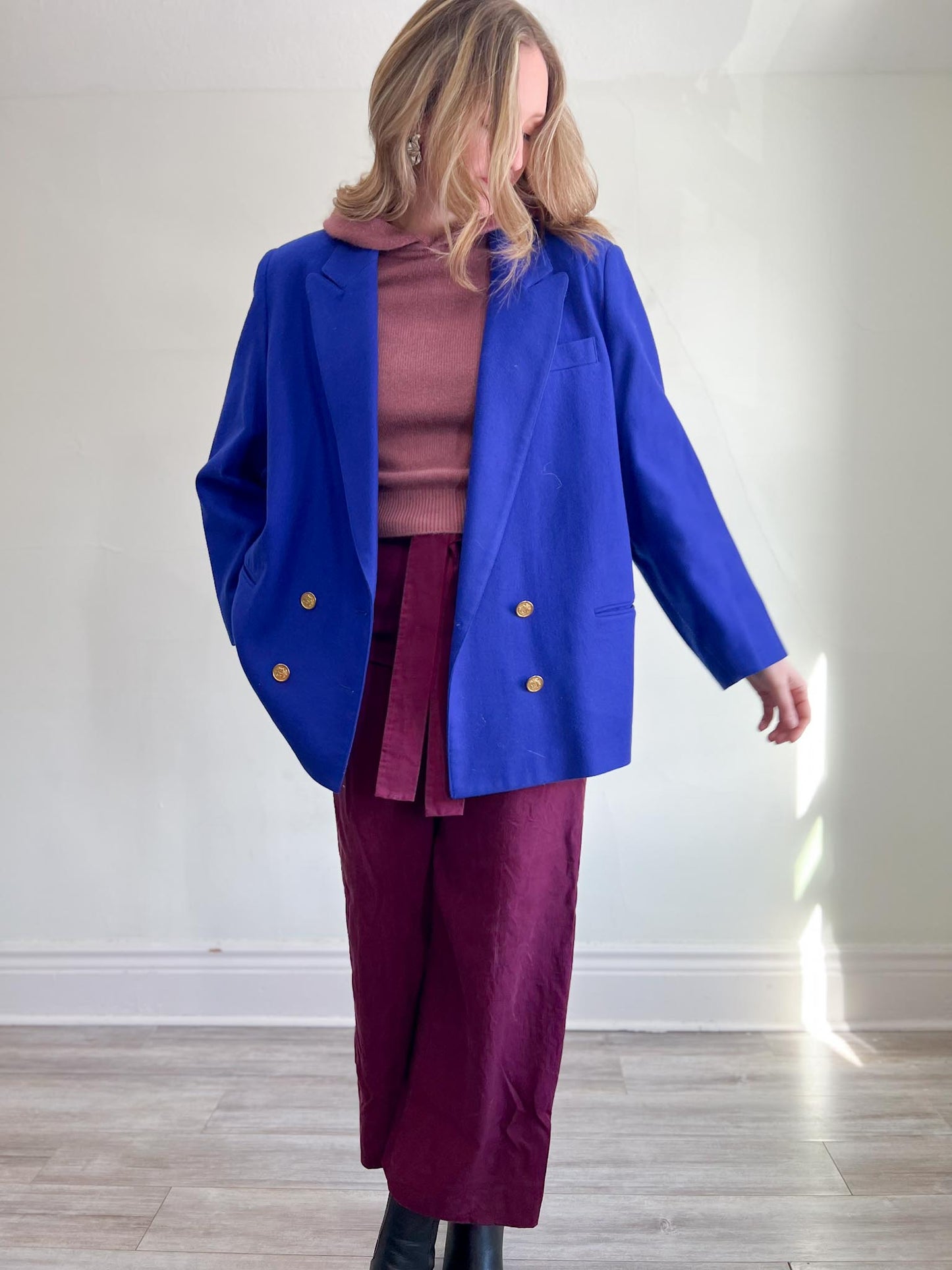 Vintage Wool Blazer in Sapphire Blue (Size XL)