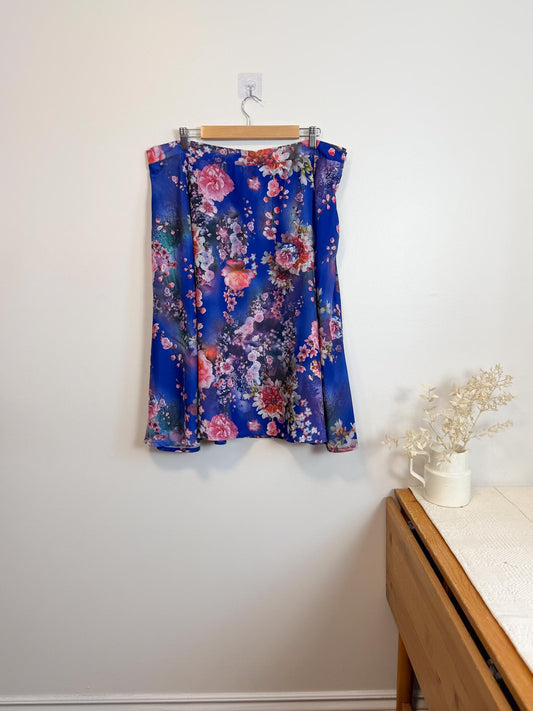 Modcloth Floral Skirt in Blue/Pink (Size 2X)