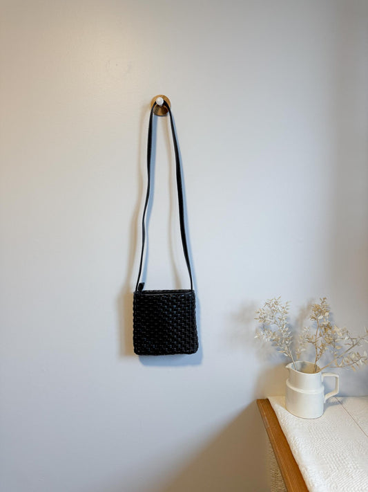 DKNY Small Woven Crossbody Purse in Black