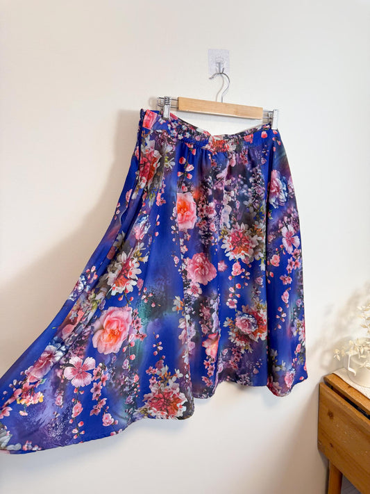 Modcloth Floral Skirt in Blue/Pink (Size 2X)