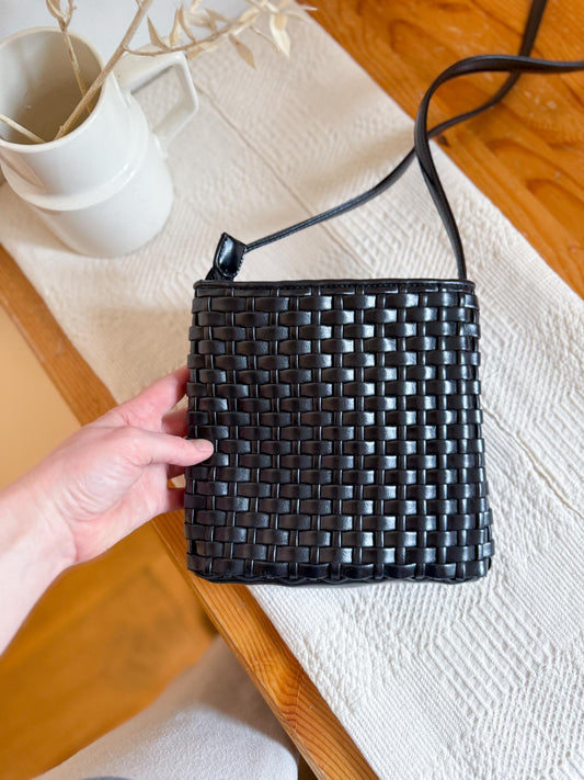 DKNY Small Woven Crossbody Purse in Black