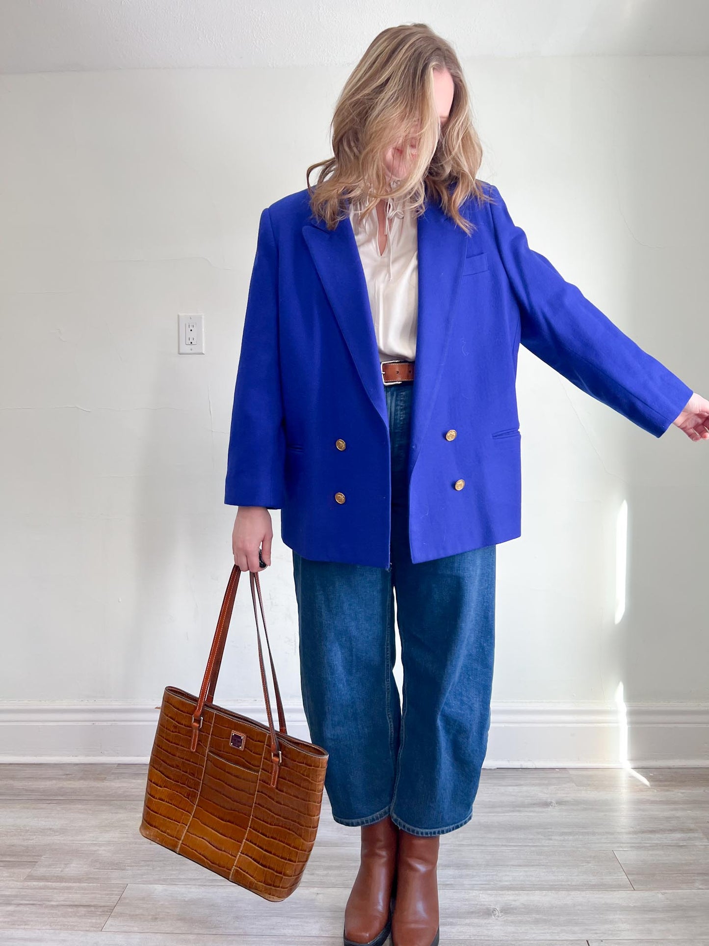 Vintage Wool Blazer in Sapphire Blue (Size XL)