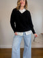 Wilfred "Belize Oversized V-neck Merino Wool Sweater in Black" (Size M/L)