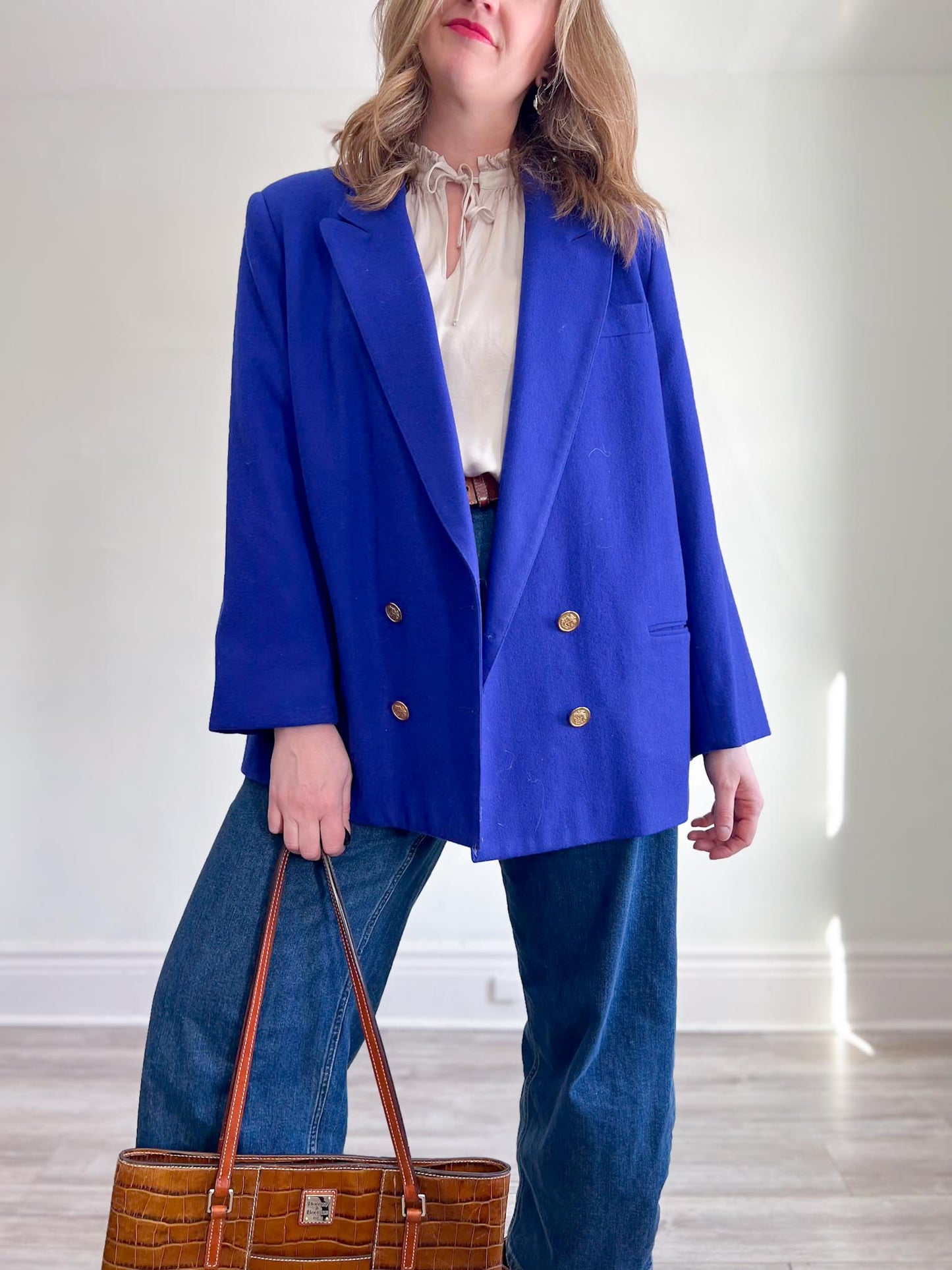 Vintage Wool Blazer in Sapphire Blue (Size XL)