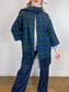 Vintage Plaid Wool Coat with Attached Scarf & Fringe (Size L)