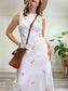 Vintage Floral Embroidered Maxi Dress in White (Size L)