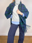 Vintage Plaid Wool Coat with Attached Scarf & Fringe (Size L)
