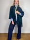 Vintage Plaid Wool Coat with Attached Scarf & Fringe (Size L)