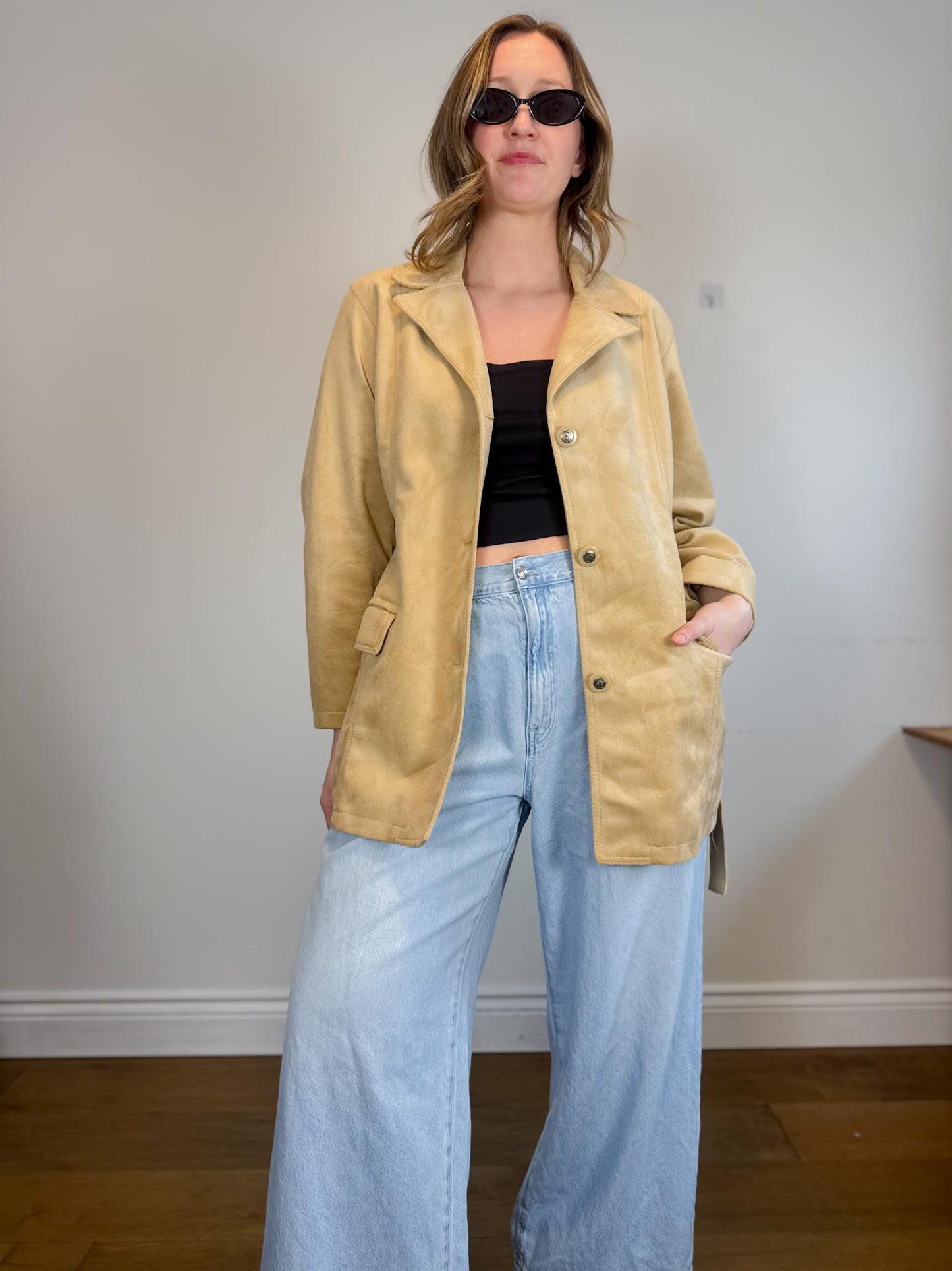 Vintage Emporio Collection by E.A. Faux Suede Wrap Jacket in Beige (Size M)