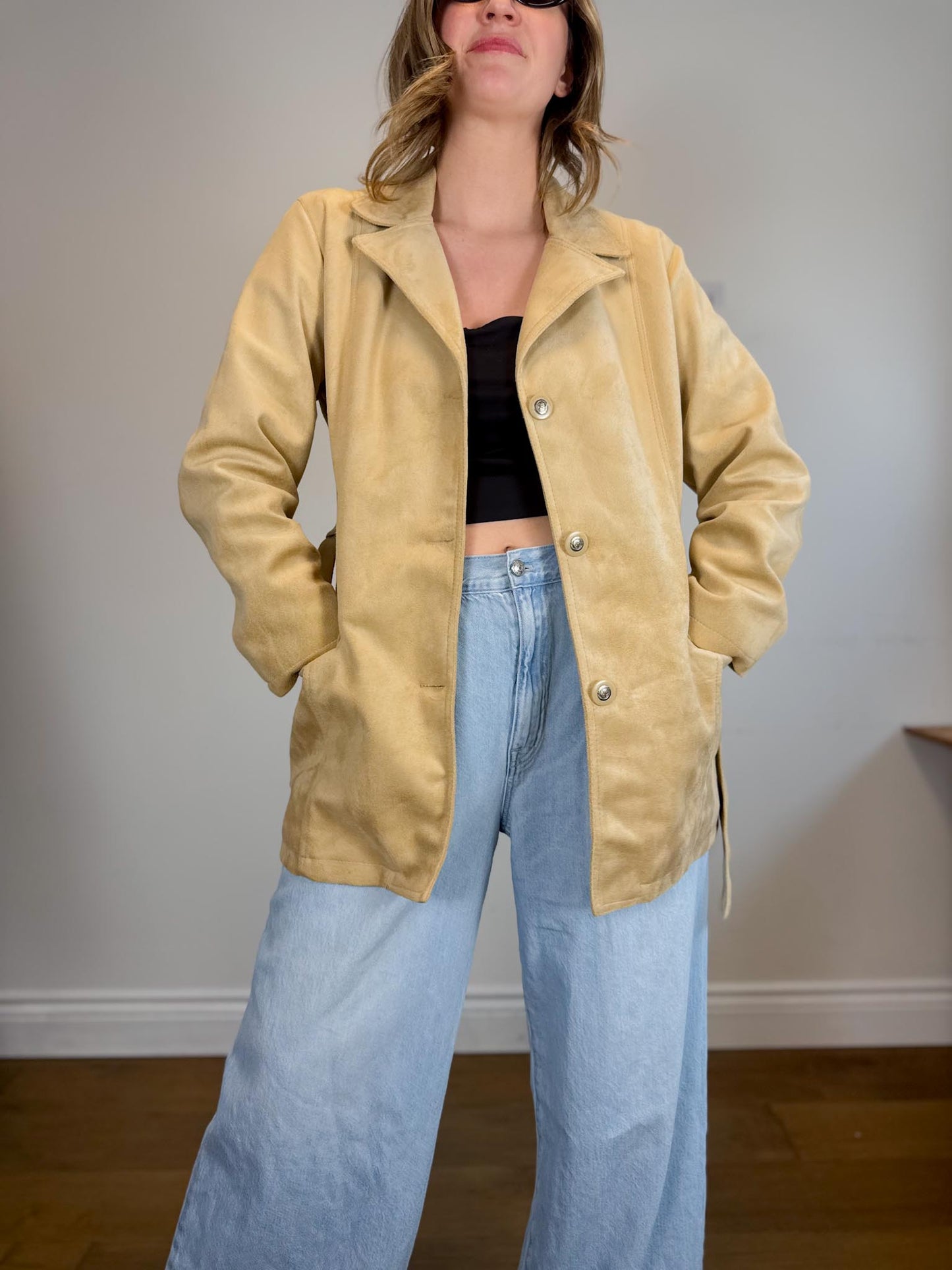 Vintage Emporio Collection by E.A. Faux Suede Wrap Jacket in Beige (Size M)