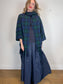 Vintage Plaid Wool Coat with Attached Scarf & Fringe (Size L)