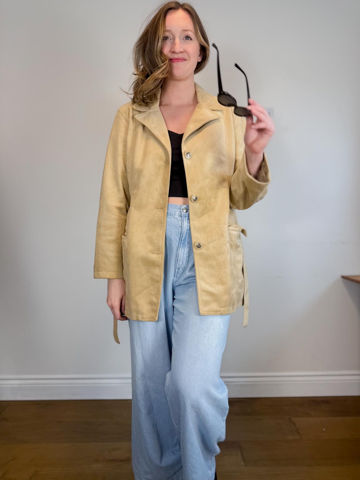 Vintage Emporio Collection by E.A. Faux Suede Wrap Jacket in Beige (Size M)