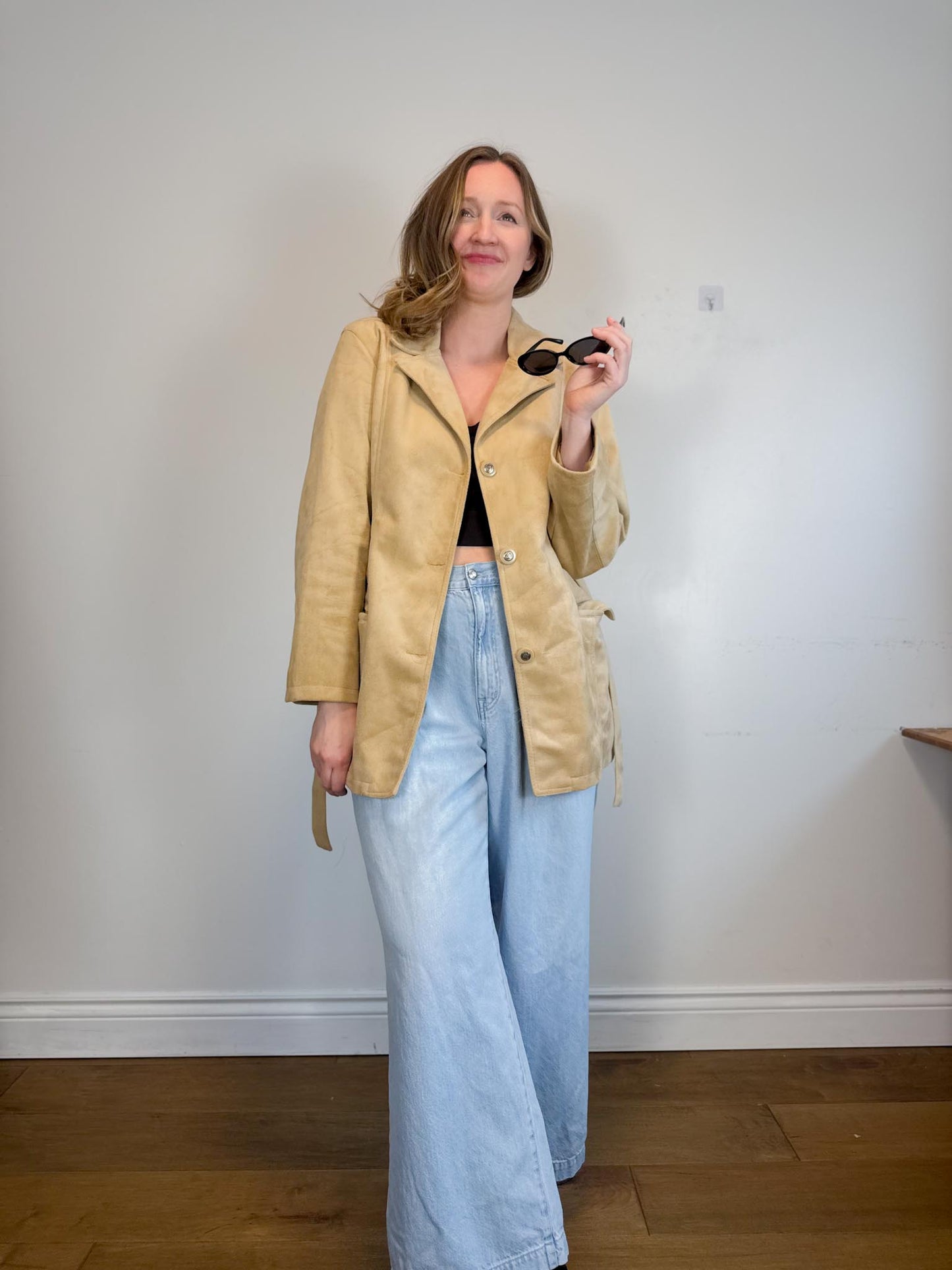 Vintage Emporio Collection by E.A. Faux Suede Wrap Jacket in Beige (Size M)