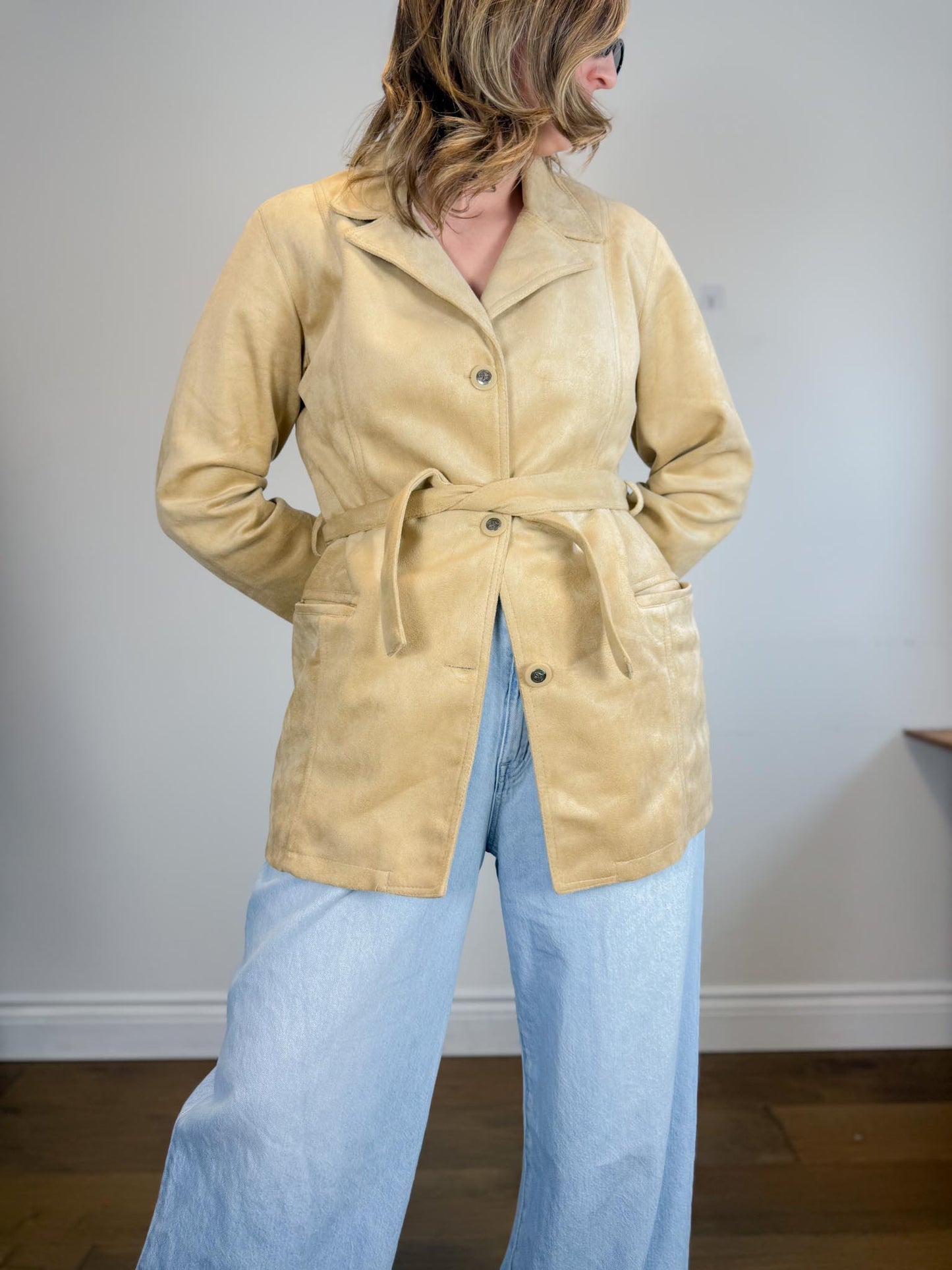 Vintage Emporio Collection by E.A. Faux Suede Wrap Jacket in Beige (Size M)