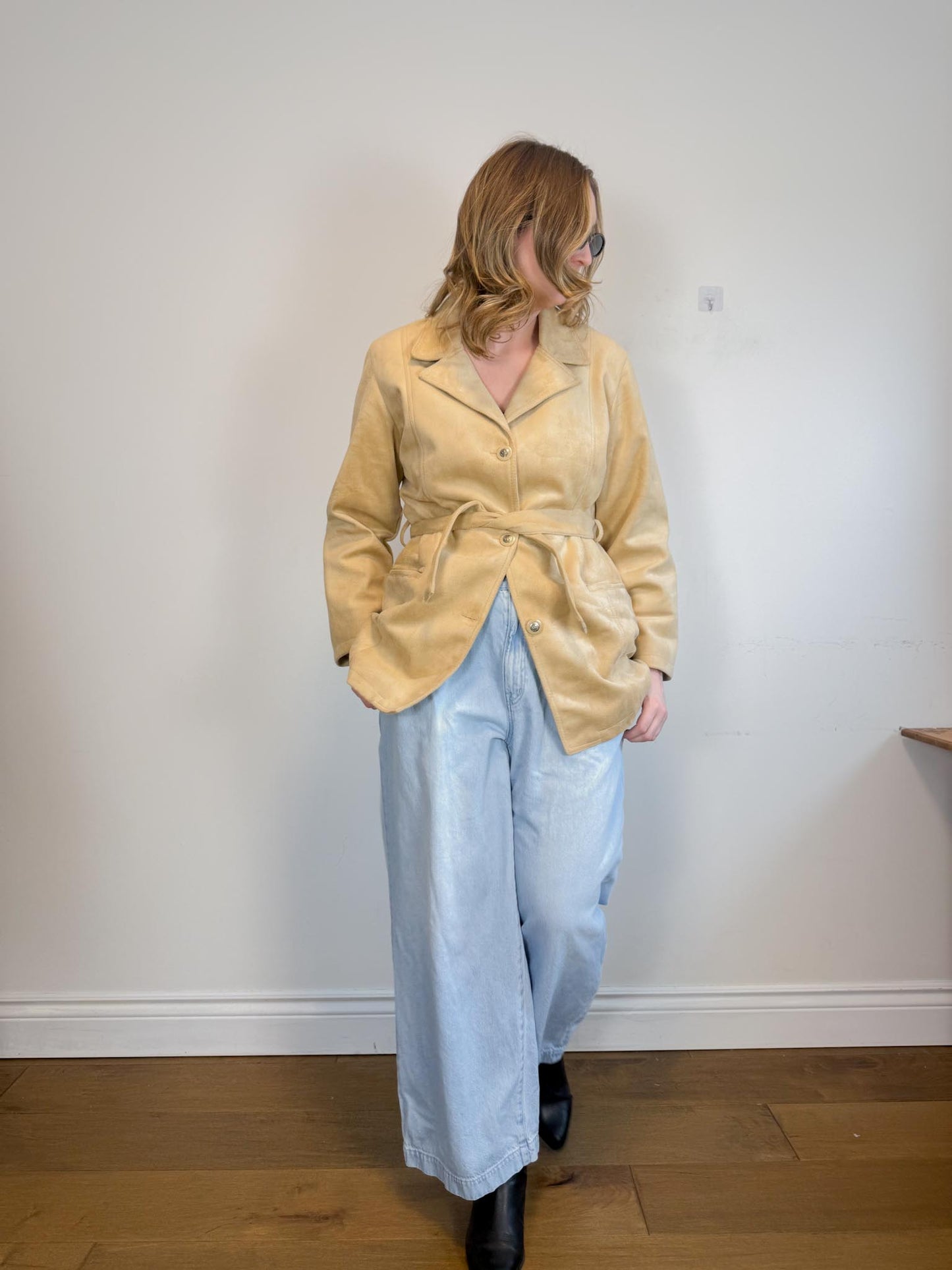 Vintage Emporio Collection by E.A. Faux Suede Wrap Jacket in Beige (Size M)