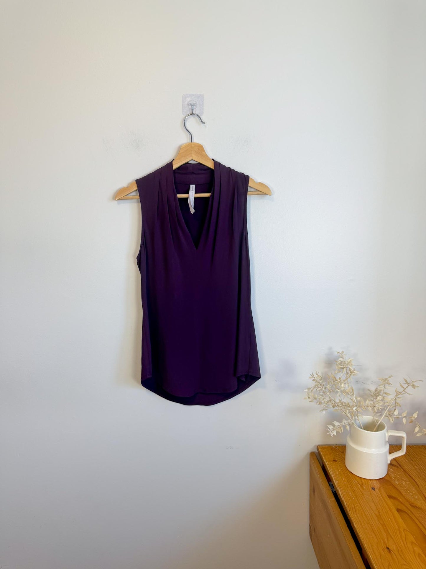 Iris Setlakwe "Matte jersey sleeveless pleated v-neck top in Berry" (Size M)